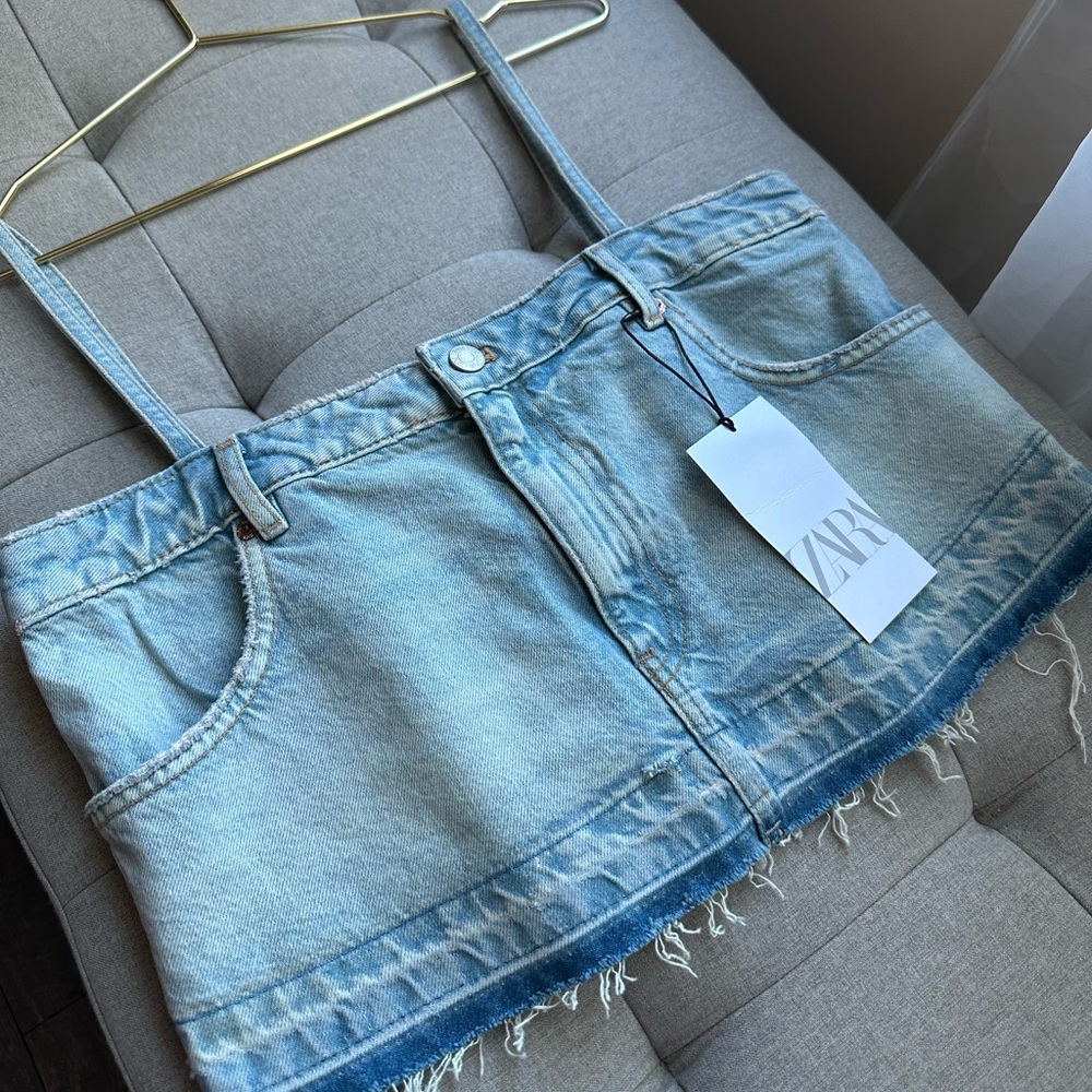 Denim👖cropped strap shirt